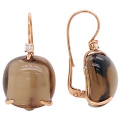 pink smoky quartz Smoky Quartz with Diamonds on Pink Gold 18 Karat Lever-Back Earrings