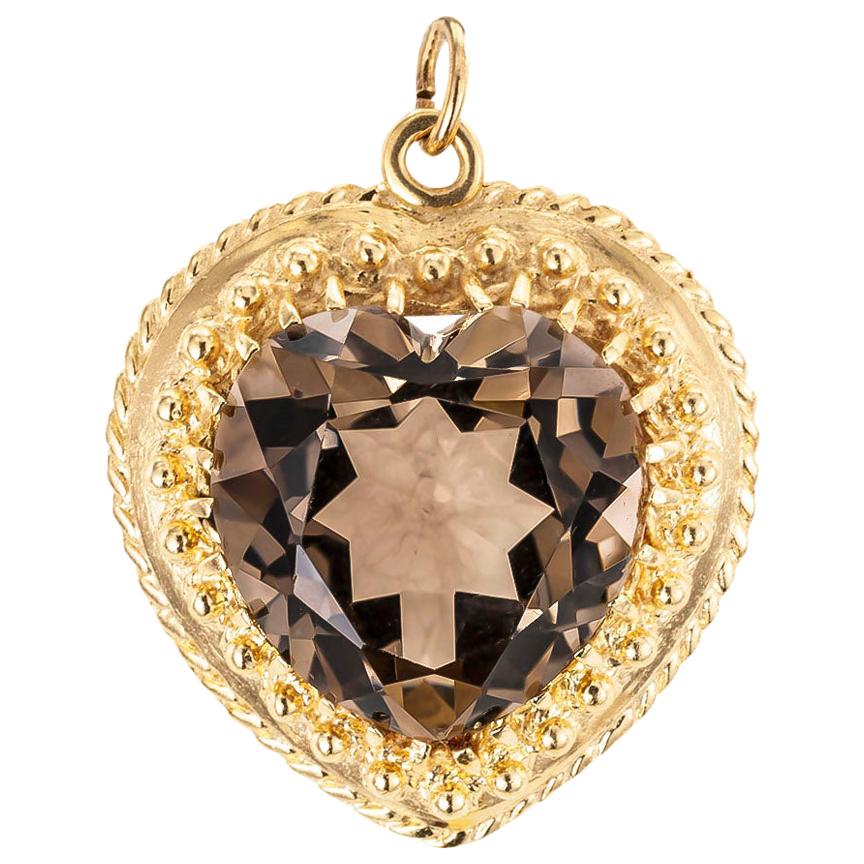 Smoky Quartz Yellow Gold Heart Shaped Pendant