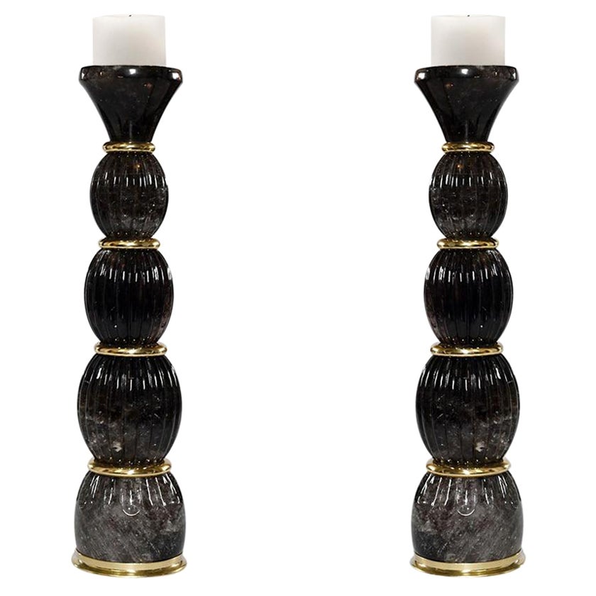 Smoky Rock Crystal Candleholders by Phoenix