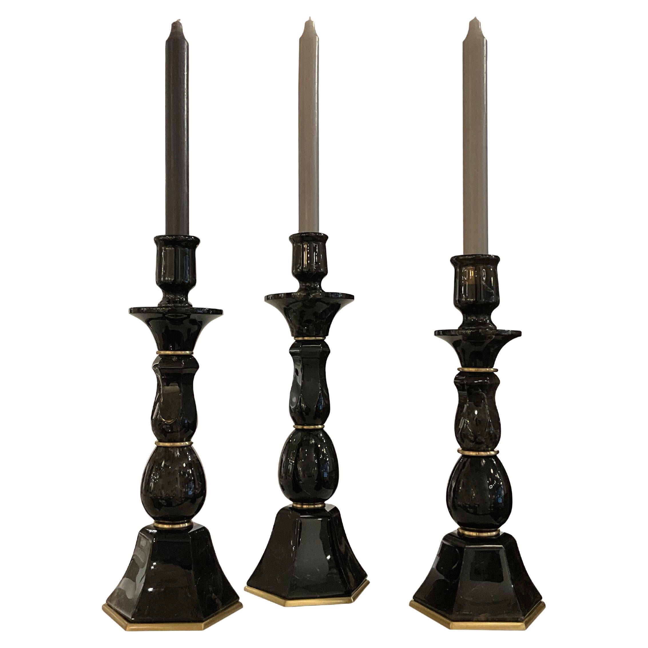 Smoky rock crystal candleholders By Phoenix  For Sale