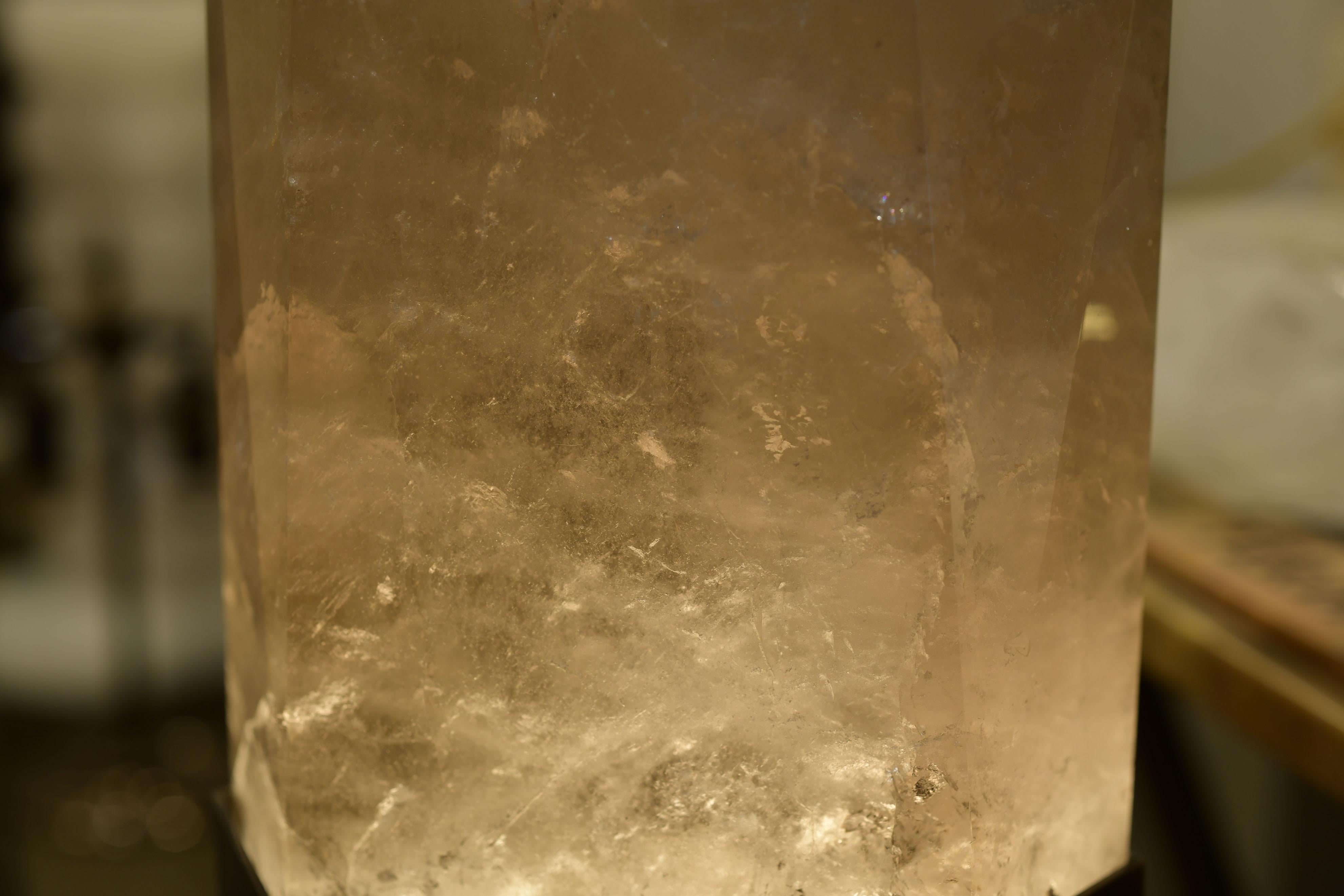 Quartz Smoky Rock Crystal Obelisk Light by Phoenix For Sale