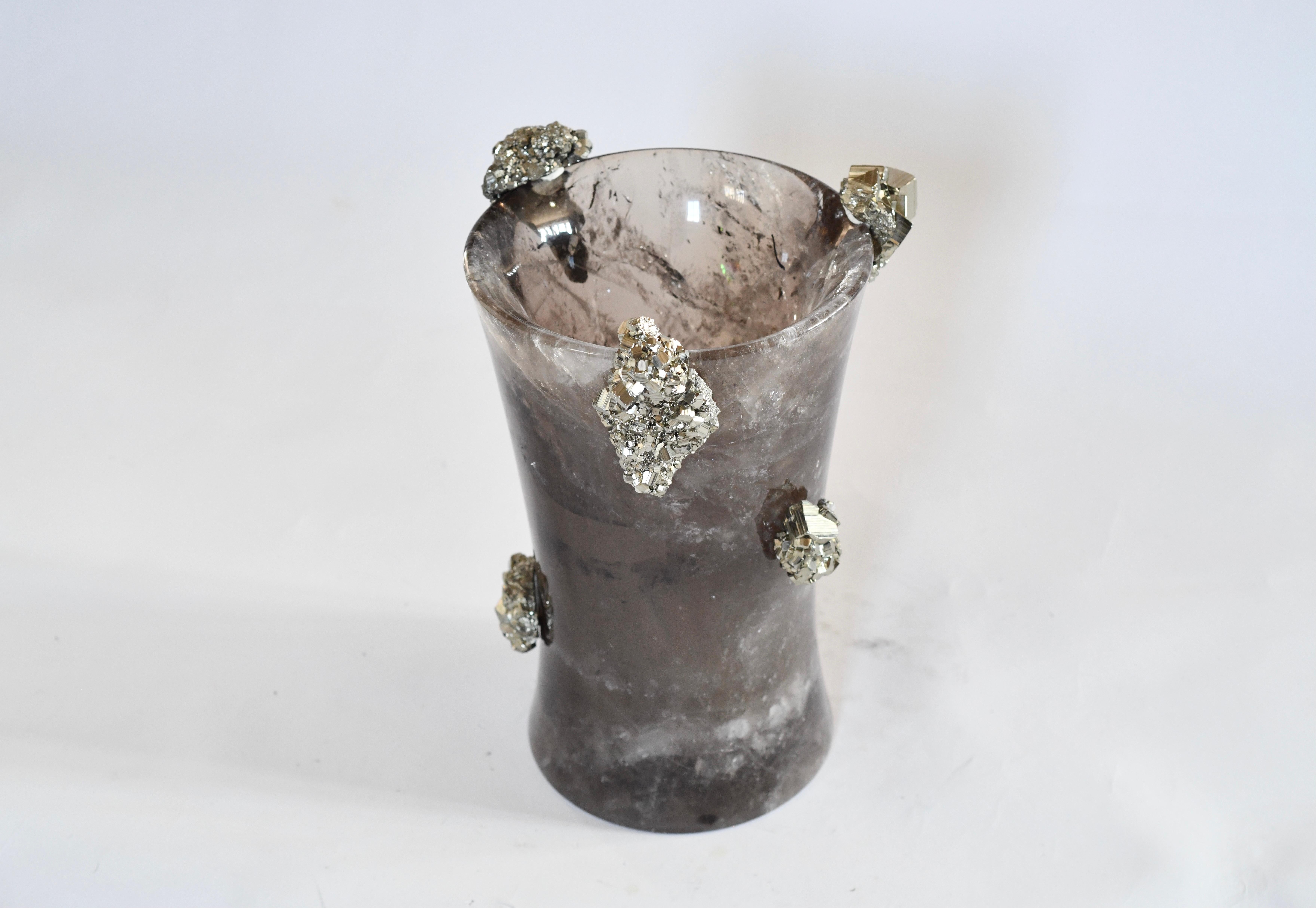 Contemporary Smoky Rock Crystal Vase by Phoenix For Sale