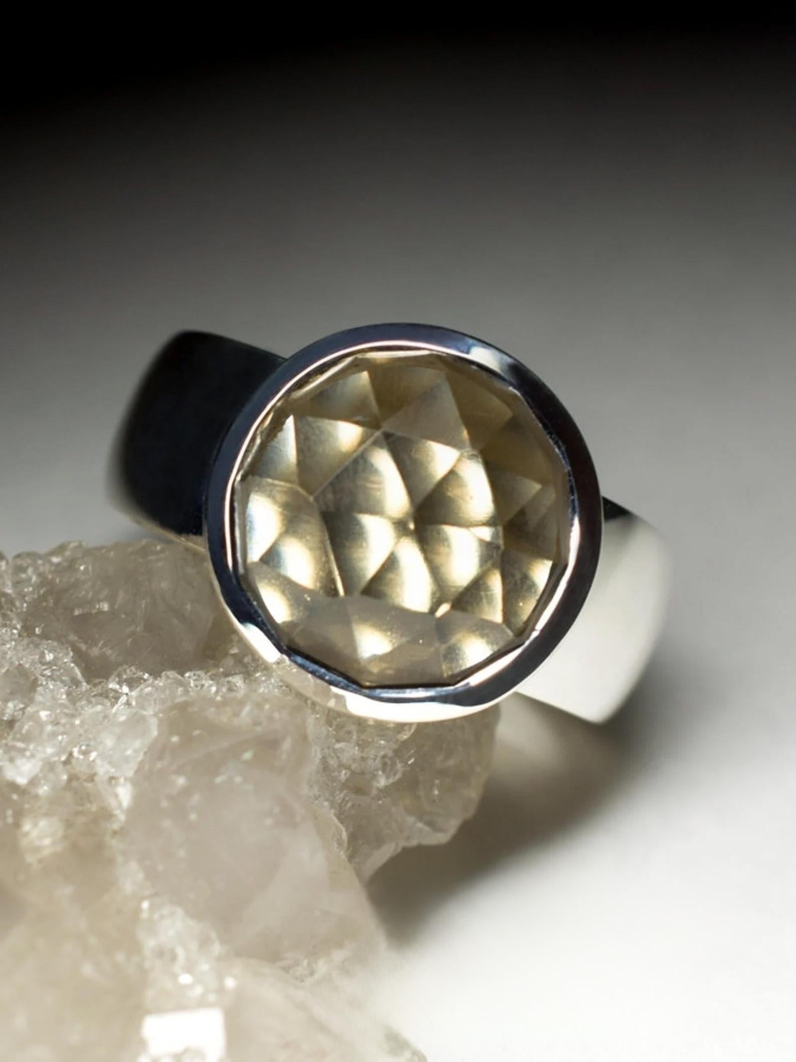 Round Cut Smoky Siler Ring Brown Gemstone Statement Fine Unisex Jewelry Rauchtopaz For Sale