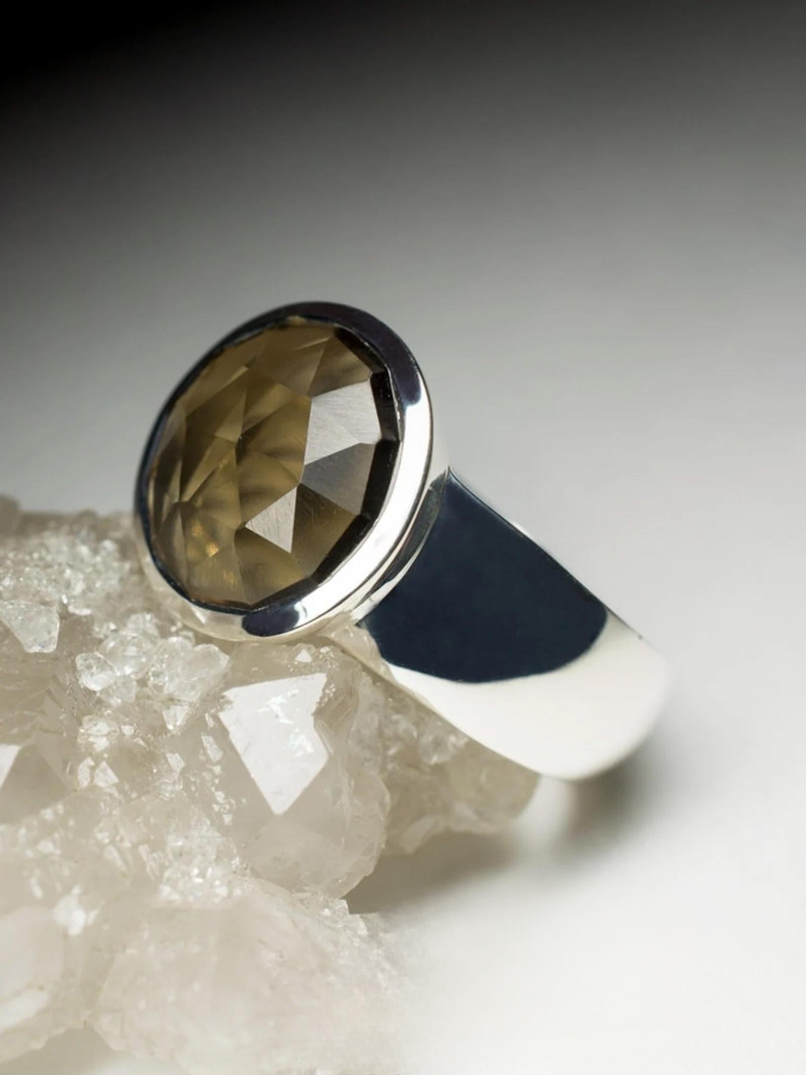 Smoky Siler Ring Brown Gemstone Statement Fine Unisex Jewelry Rauchtopaz For Sale 1