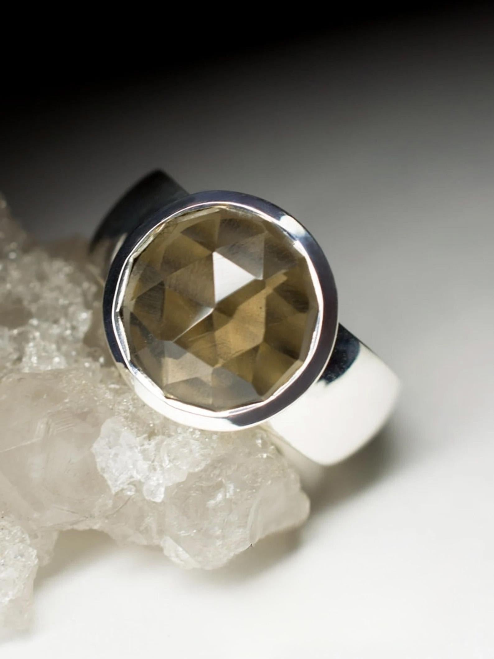 Smoky Siler Ring Brown Gemstone Statement Fine Unisex Jewelry Rauchtopaz For Sale 2