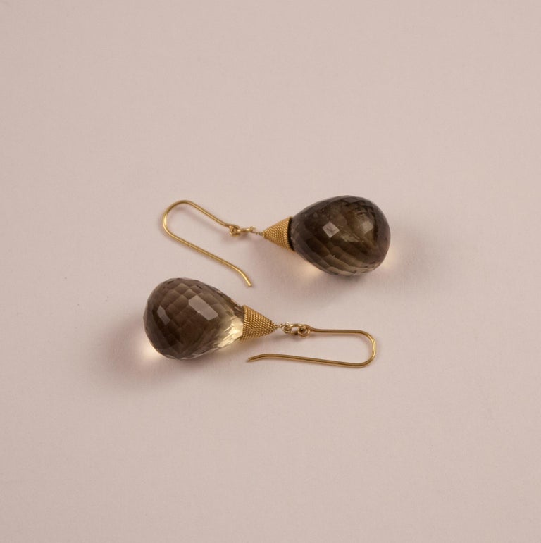 Smoky Topaz 18 Karat Gold Drop Earrings at 1stDibs