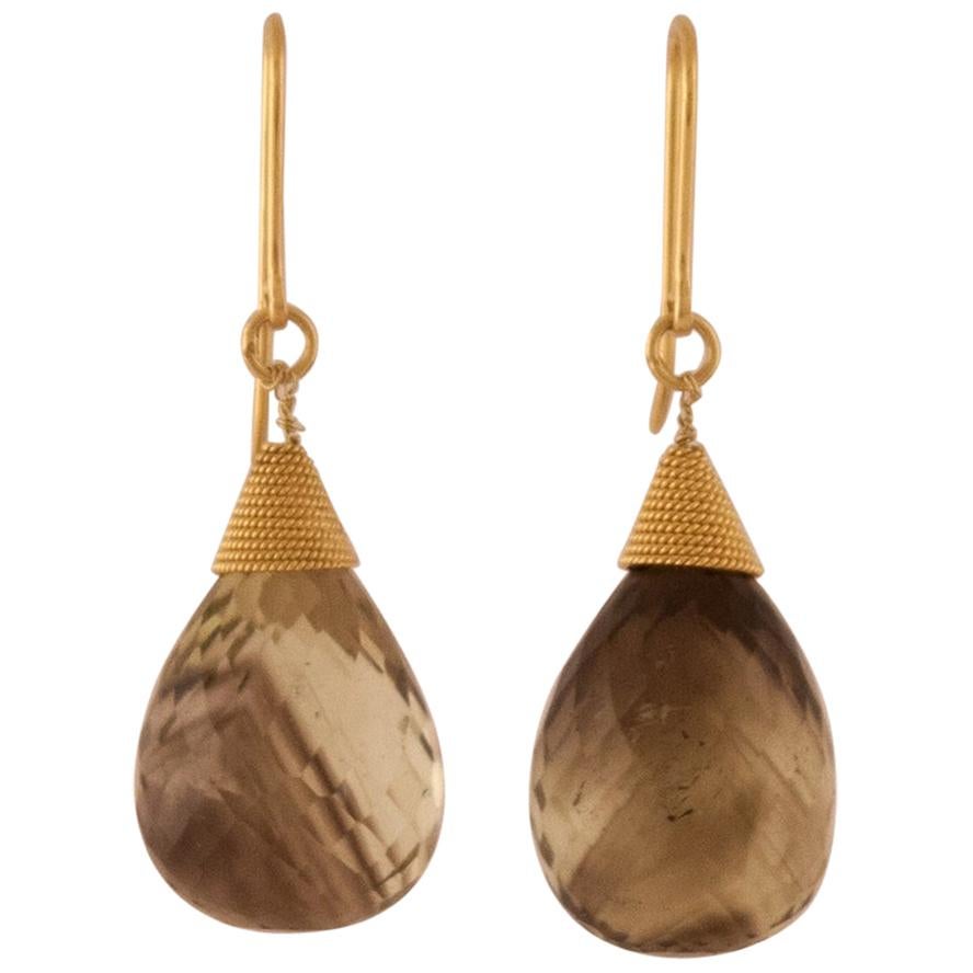 Smoky Topaz 18 Karat Gold Drop Earrings