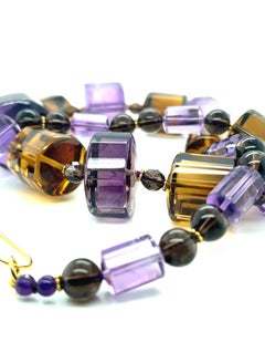 Smoky Topaz and Amethyst Beaded Necklace with 18k Yellow Gold Accents, 20 Inches