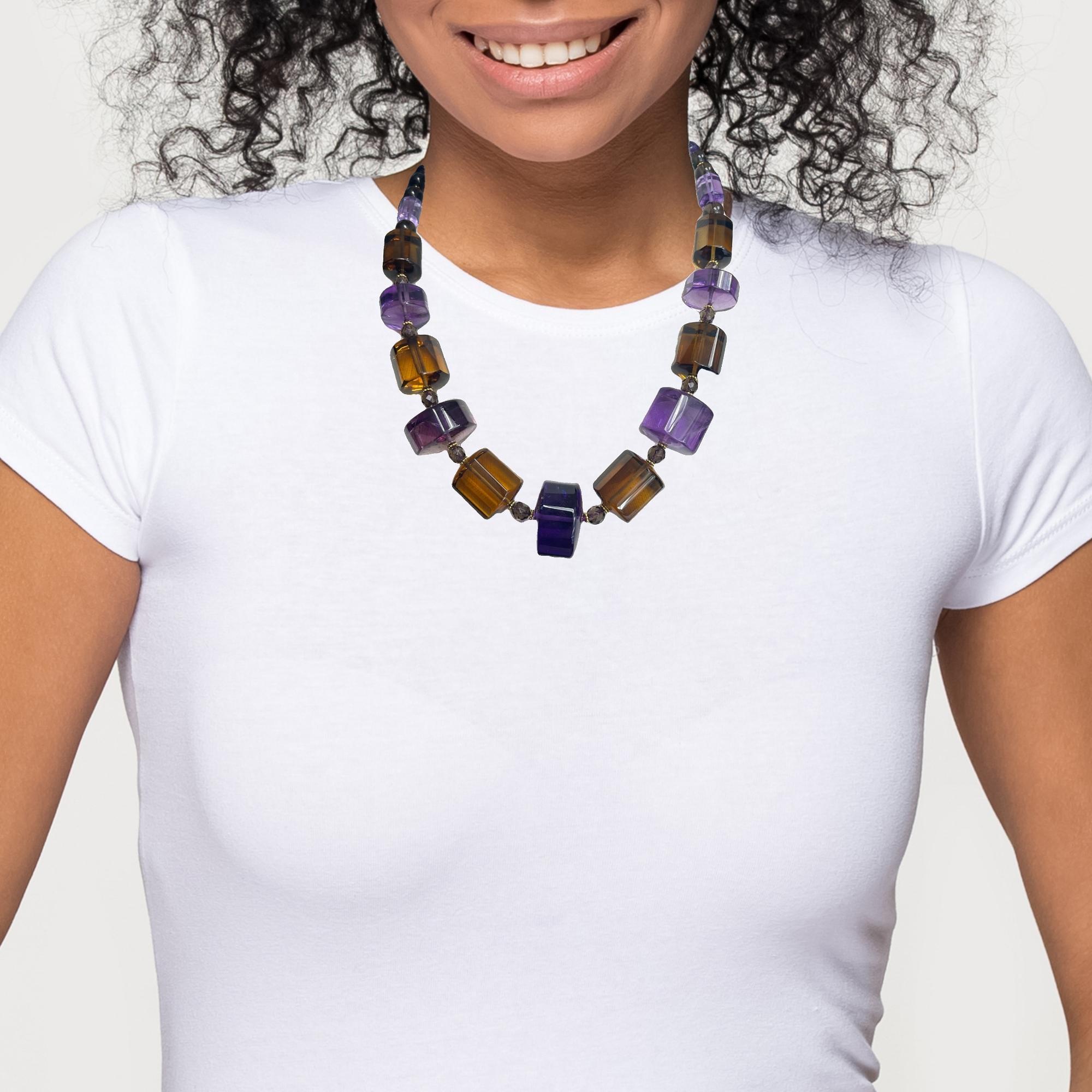 Collana con perline di Topazio fumé e Ametista con accenti in oro giallo 18k, 20 pollici in vendita 1