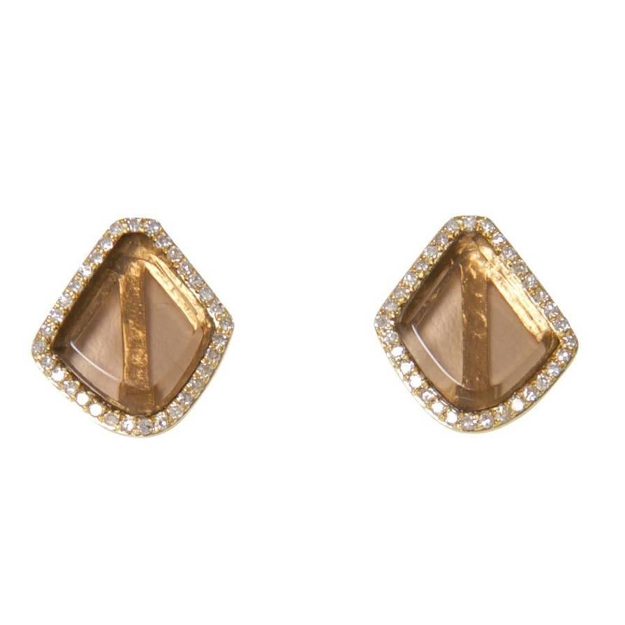 Smoky Topaz and Diamond Studs For Sale