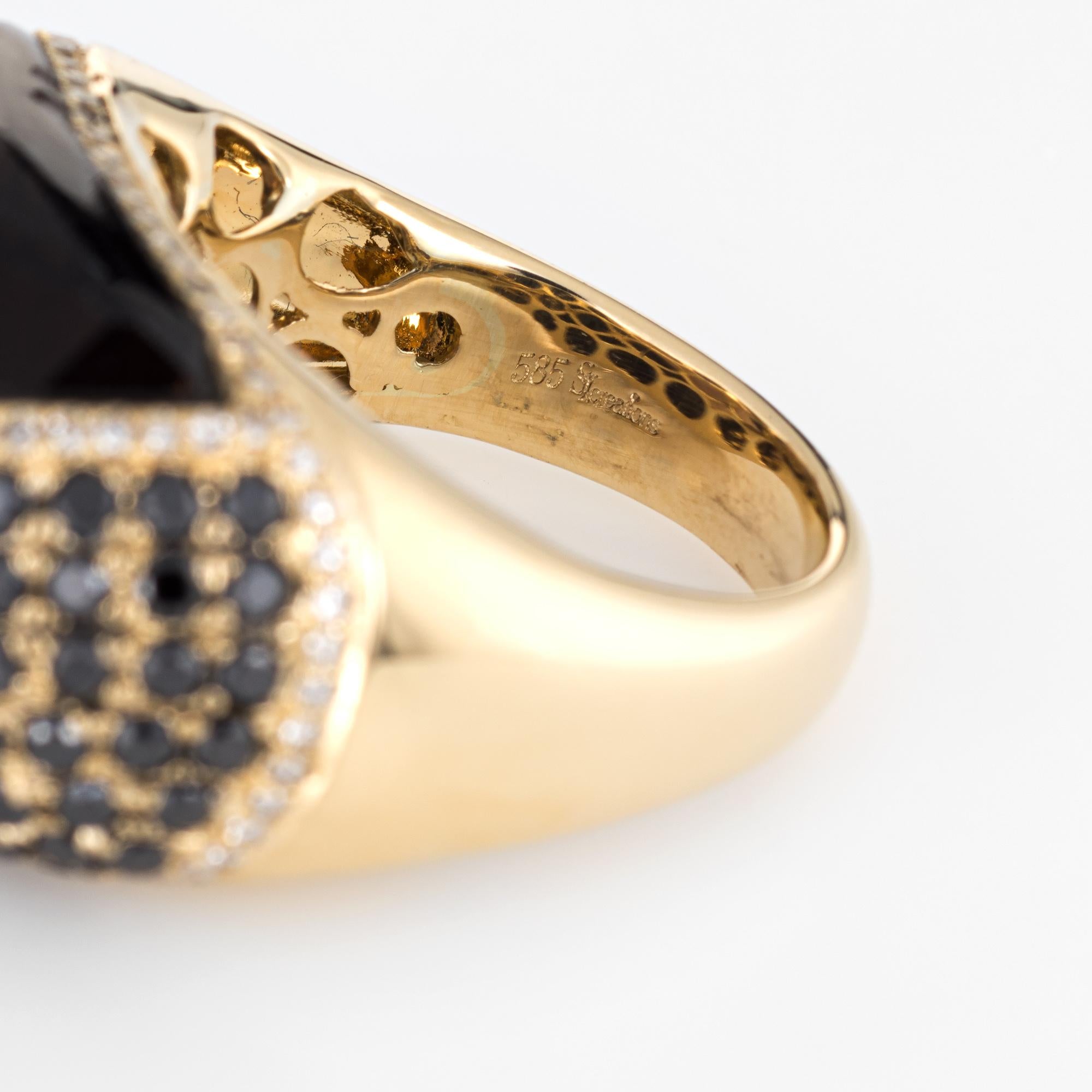 Smoky Topaz Black Diamond Dome Ring 14k Yellow Gold Cocktail Jewelry Estate In Excellent Condition In Torrance, CA