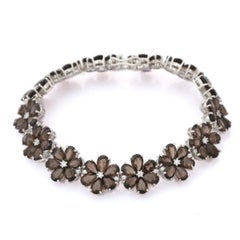 Smoky Topaz Flower Charm Bracelet for Engagement in Sterling Silver