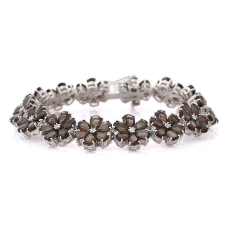Pear Cut Smoky Topaz Flower Charm Bracelet for Engagement in Sterling Silver