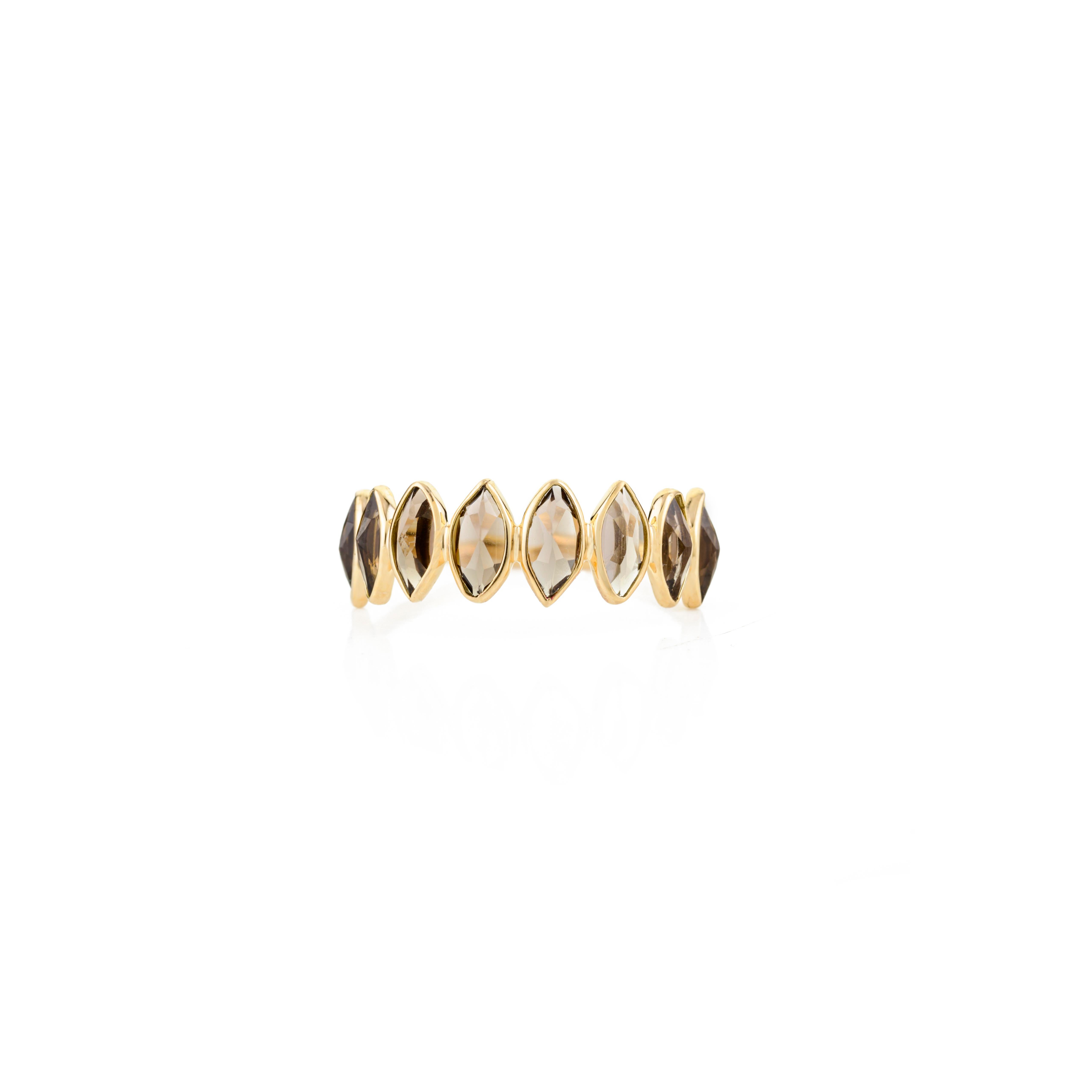 For Sale:  Smoky Topaz Marquise Ring in 18 Karat Solid Yellow Gold with Bezel Setting 2