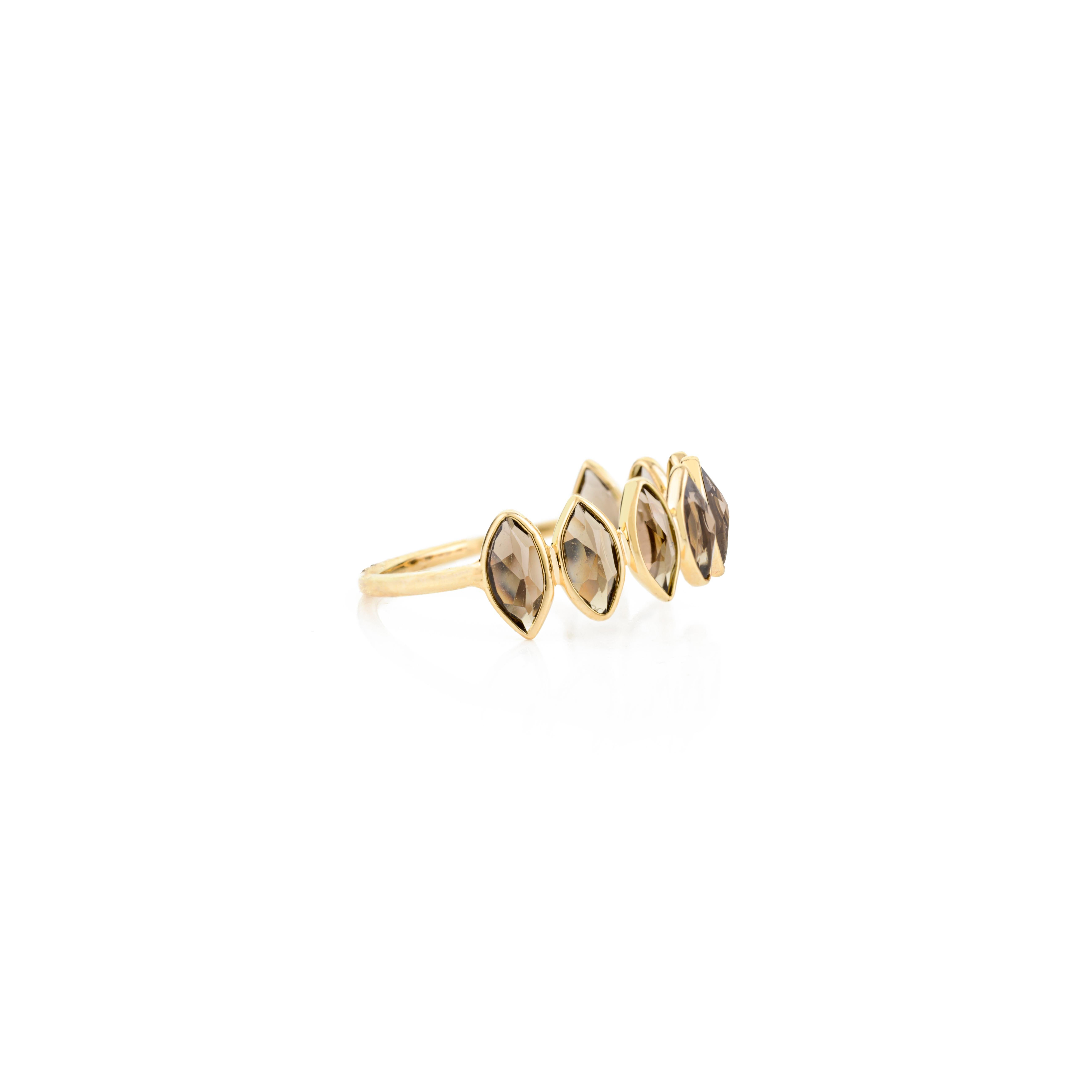 For Sale:  Smoky Topaz Marquise Ring in 18 Karat Solid Yellow Gold with Bezel Setting 3
