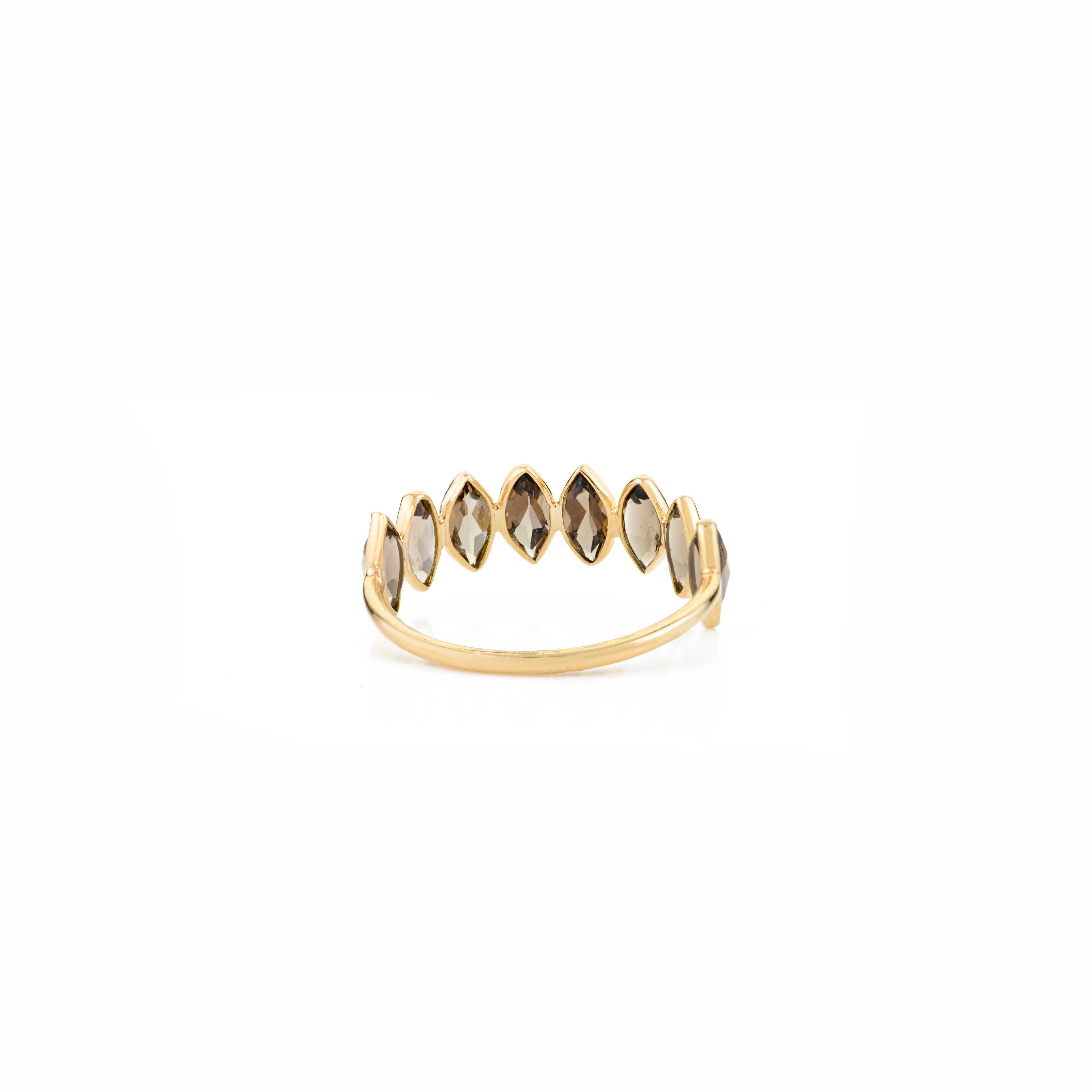 For Sale:  Smoky Topaz Marquise Ring in 18 Karat Solid Yellow Gold with Bezel Setting 4