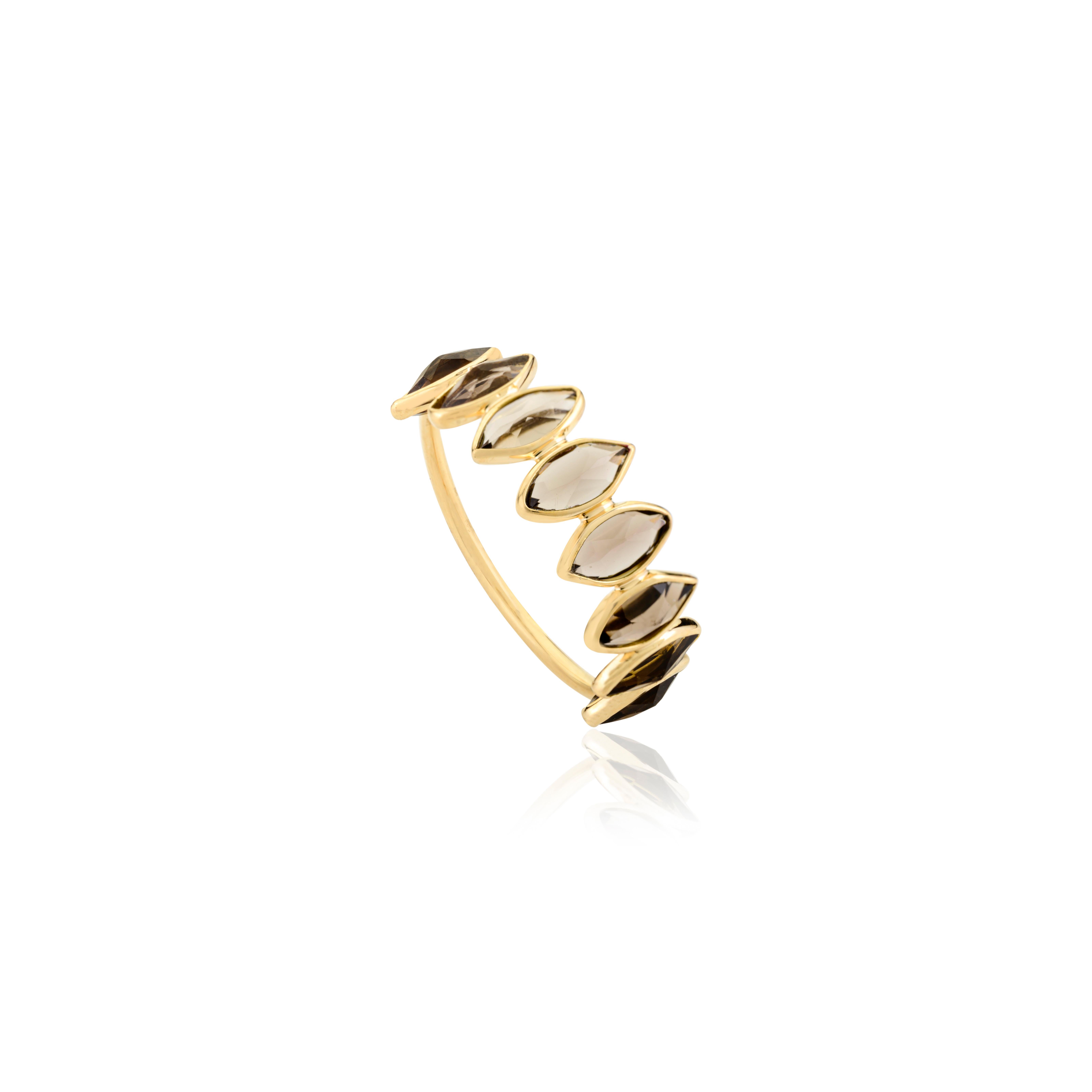 For Sale:  Smoky Topaz Marquise Ring in 18 Karat Solid Yellow Gold with Bezel Setting 5