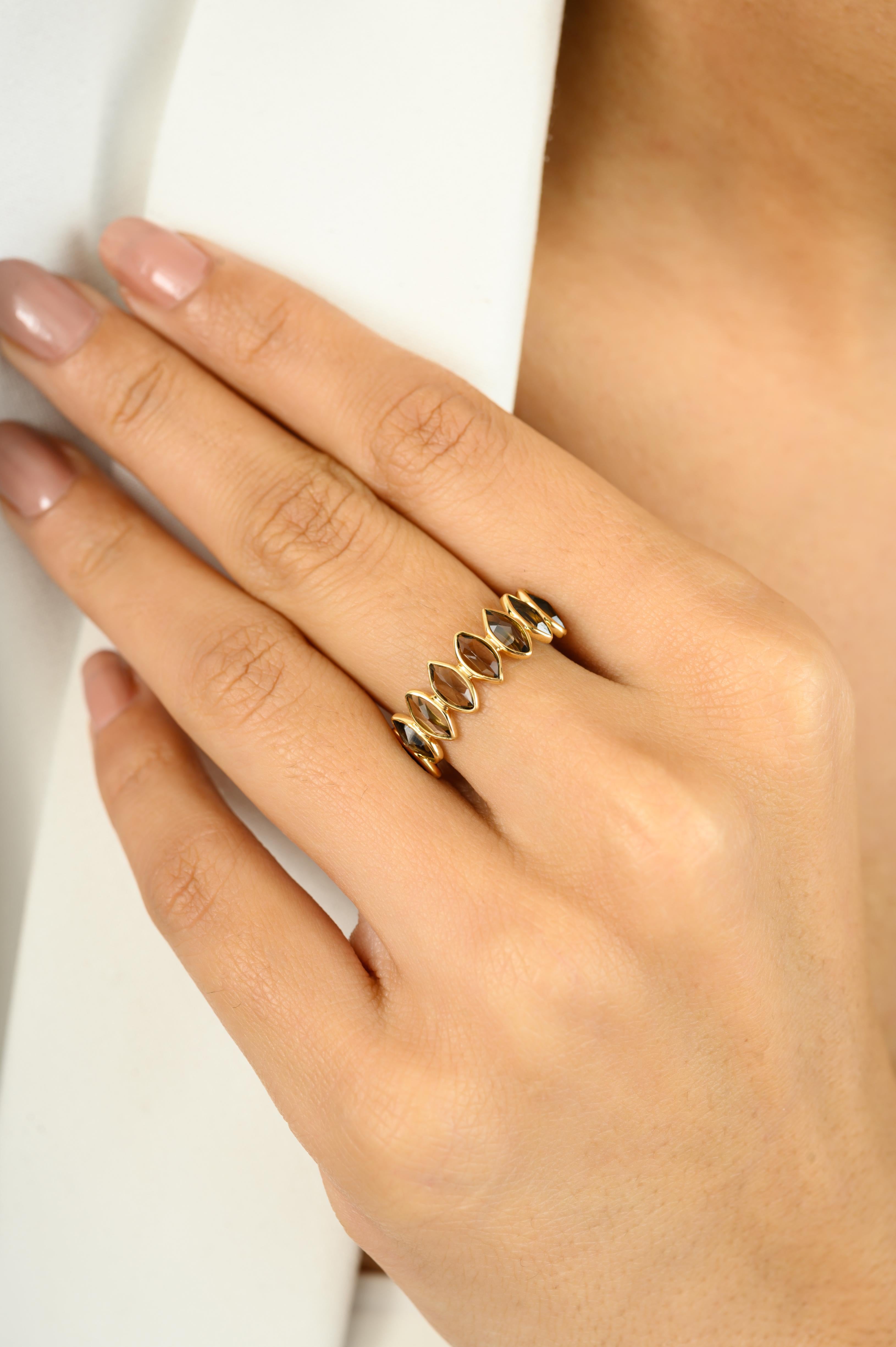 For Sale:  Smoky Topaz Marquise Ring in 18 Karat Solid Yellow Gold with Bezel Setting 6