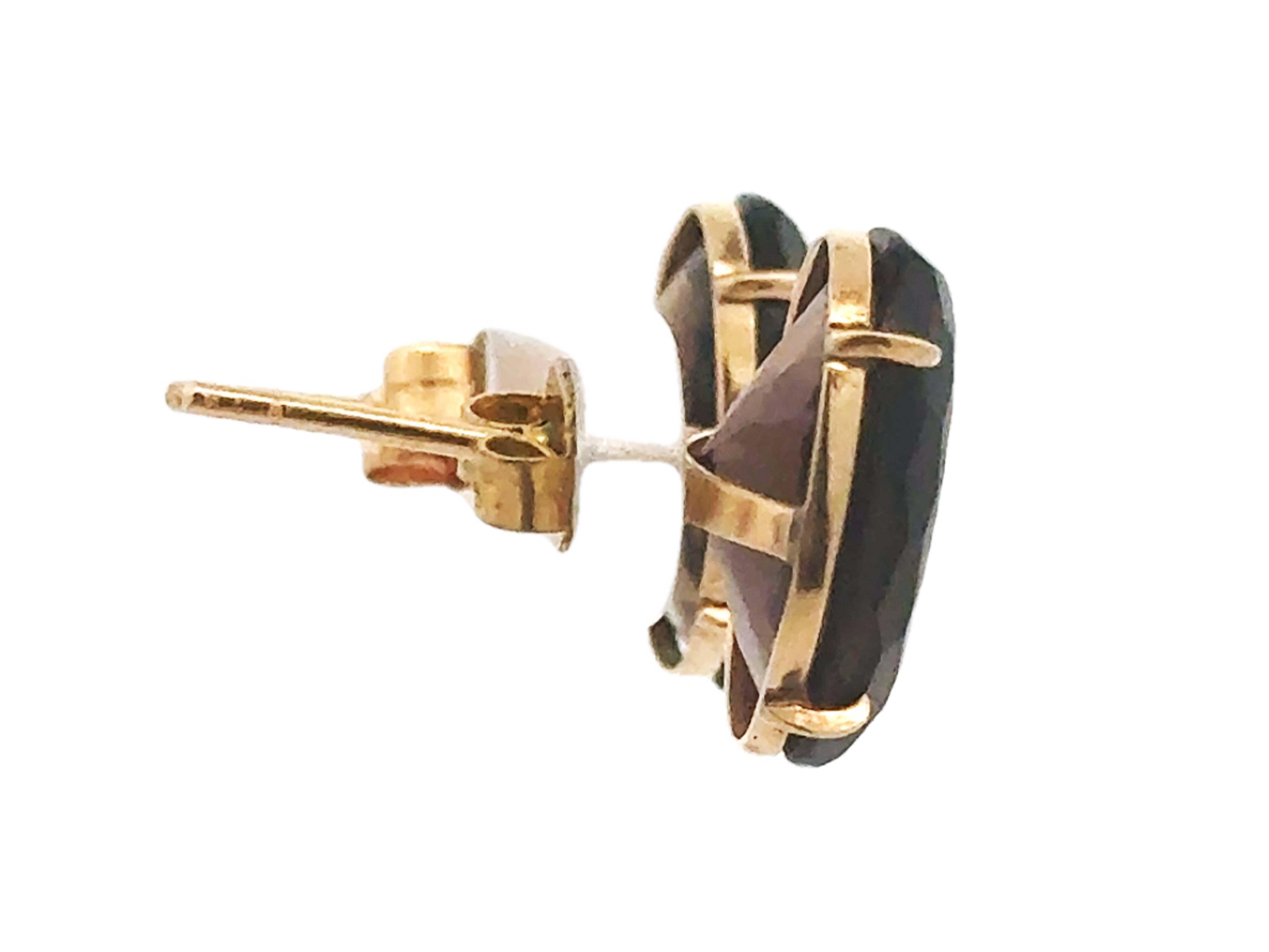 Smoky Topaz Oval Stud Earrings 14k Yellow Gold In Excellent Condition For Sale In Honolulu, HI