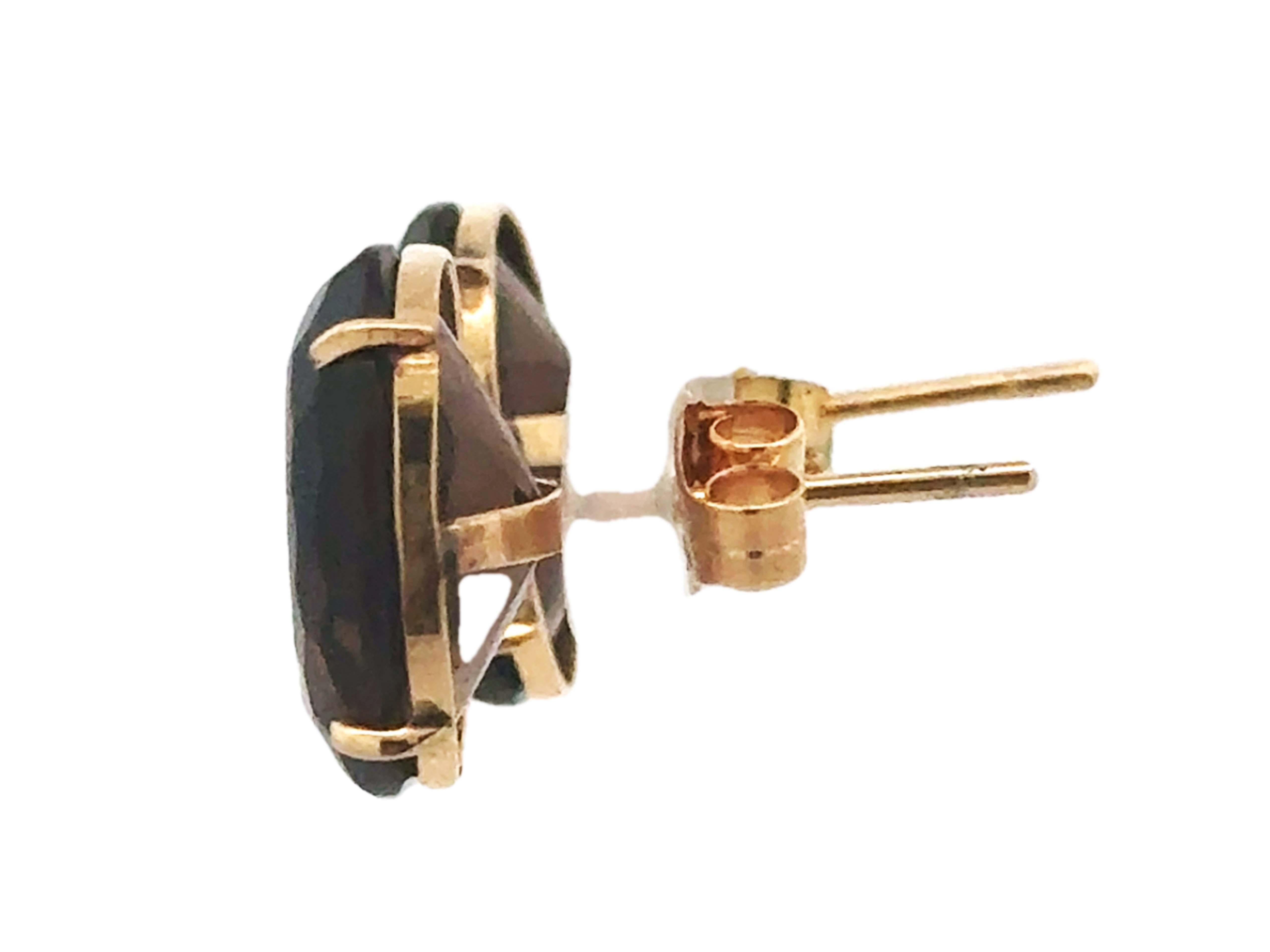 Women's Smoky Topaz Oval Stud Earrings 14k Yellow Gold For Sale