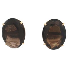 Smoky Topaz Oval Stud Earrings 14k Yellow Gold