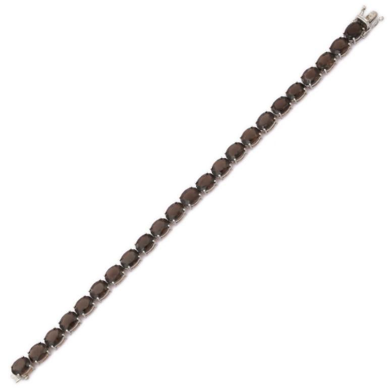 Art Deco Smoky Topaz Tennis Bracelet in 925 Sterling Silver for Engagement For Sale