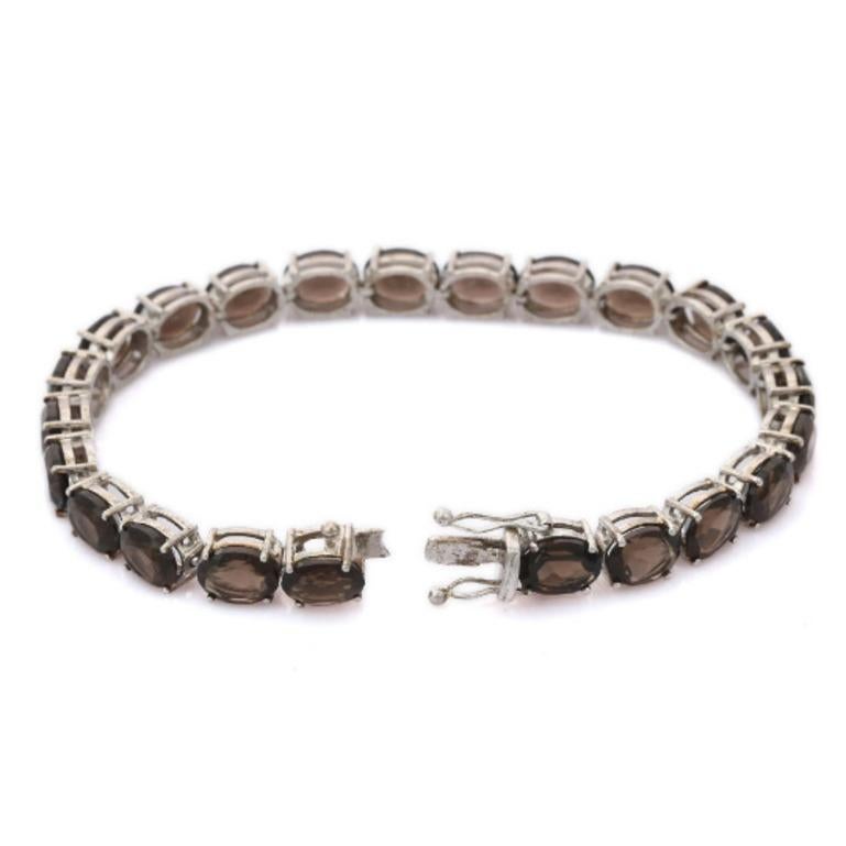 Oval Cut Smoky Topaz Tennis Bracelet in 925 Sterling Silver for Engagement For Sale