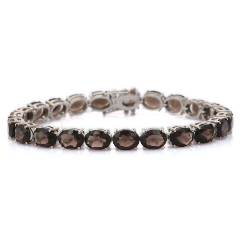 Smoky Topaz Tennis Bracelet in 925 Sterling Silver for Engagement In New Condition For Sale In New York, NY