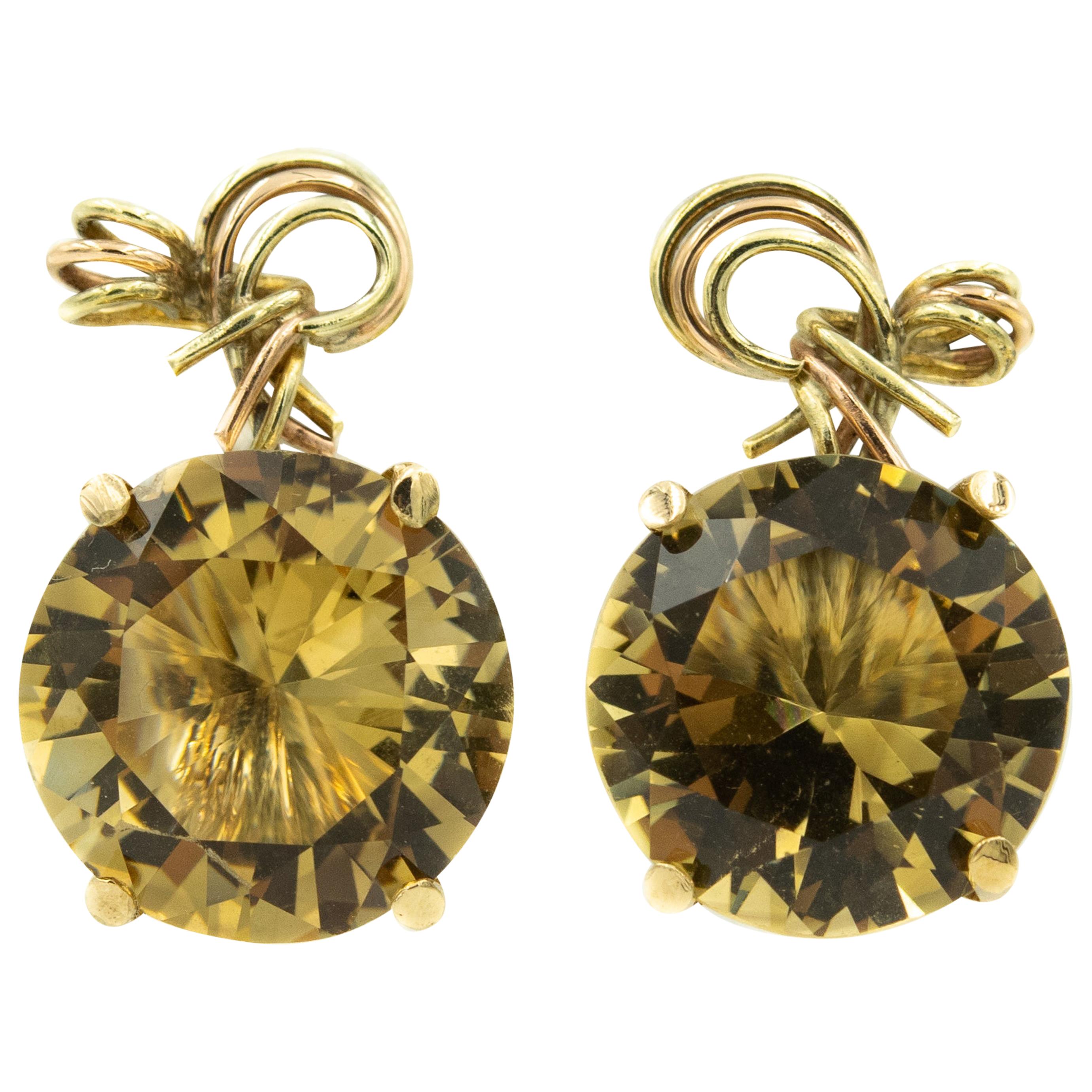 Smoky Topaz Yellow Gold Wire Bow Clip-On Earrings