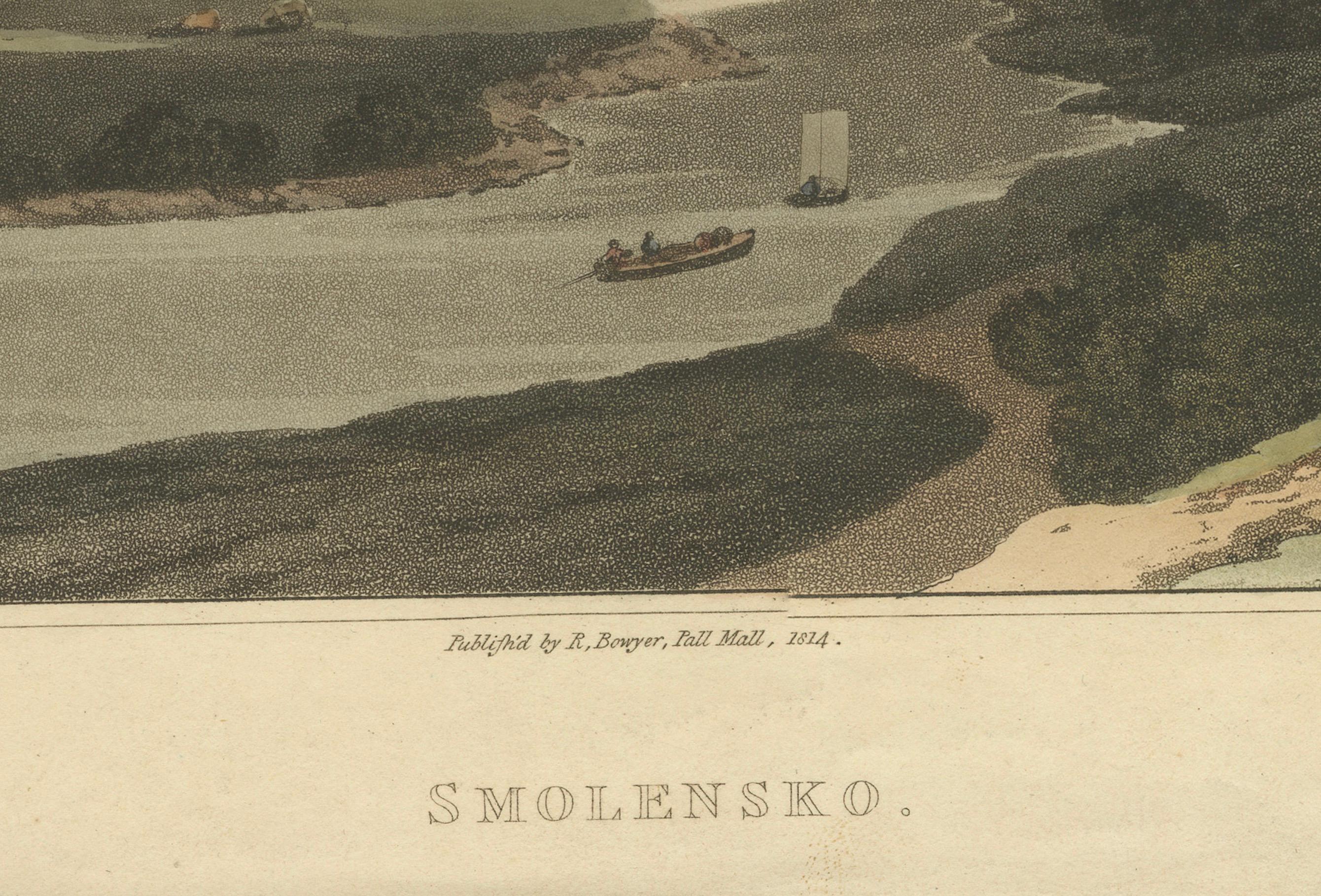Smolensk City View – Hand-Coloured Aquatint by R. Bowyer, Pall Mall, 1814 In Good Condition For Sale In Langweer, NL