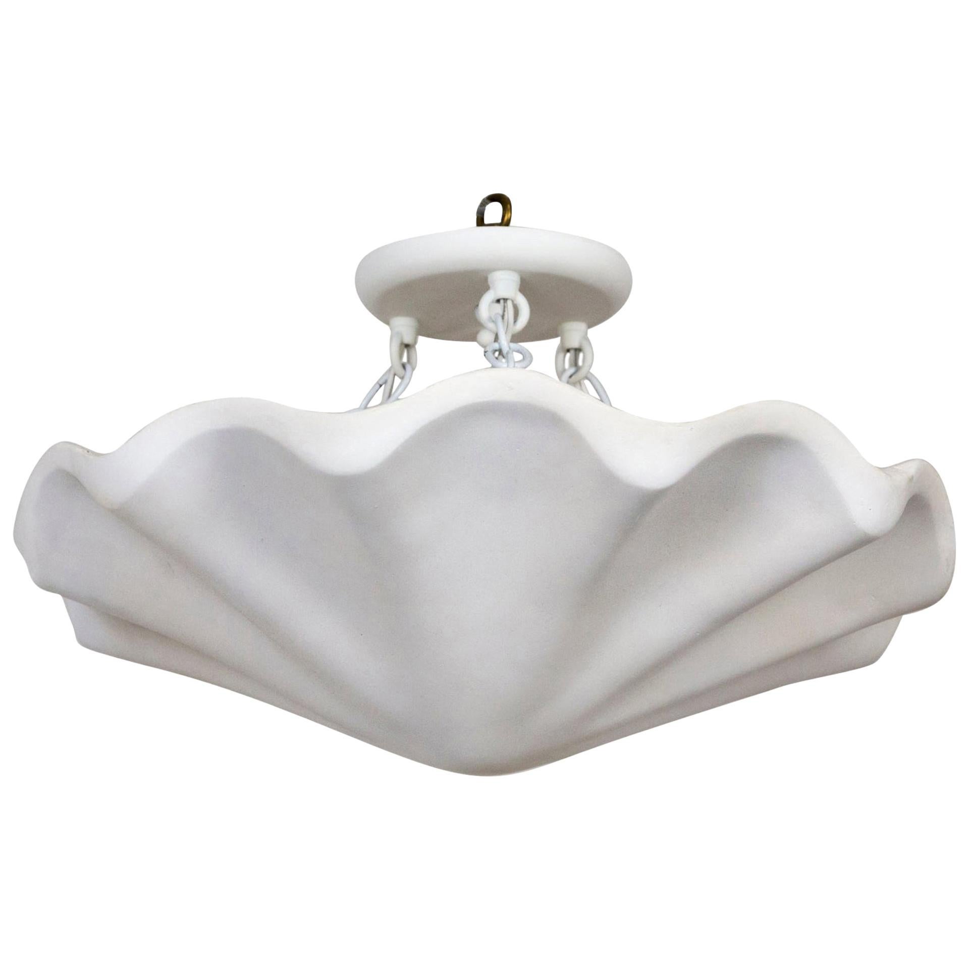 Liso (17") Lámpara Colgante Circular Ondulante de Concha de Yeso Blanca