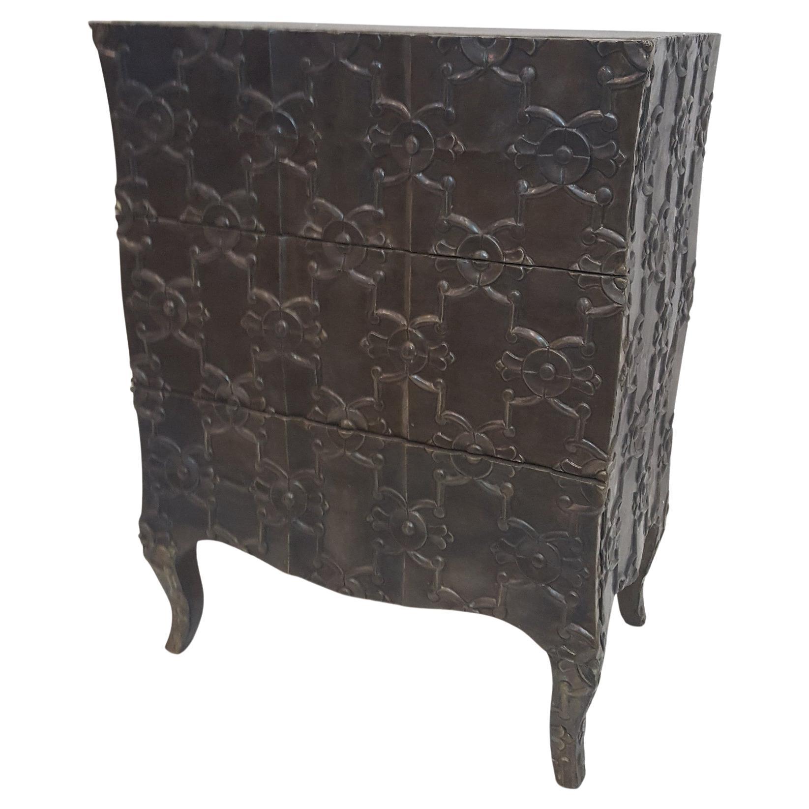 Smooth Antq. White Bronze Demi Semainier – Carved Chest, Paul Mathieu For Sale