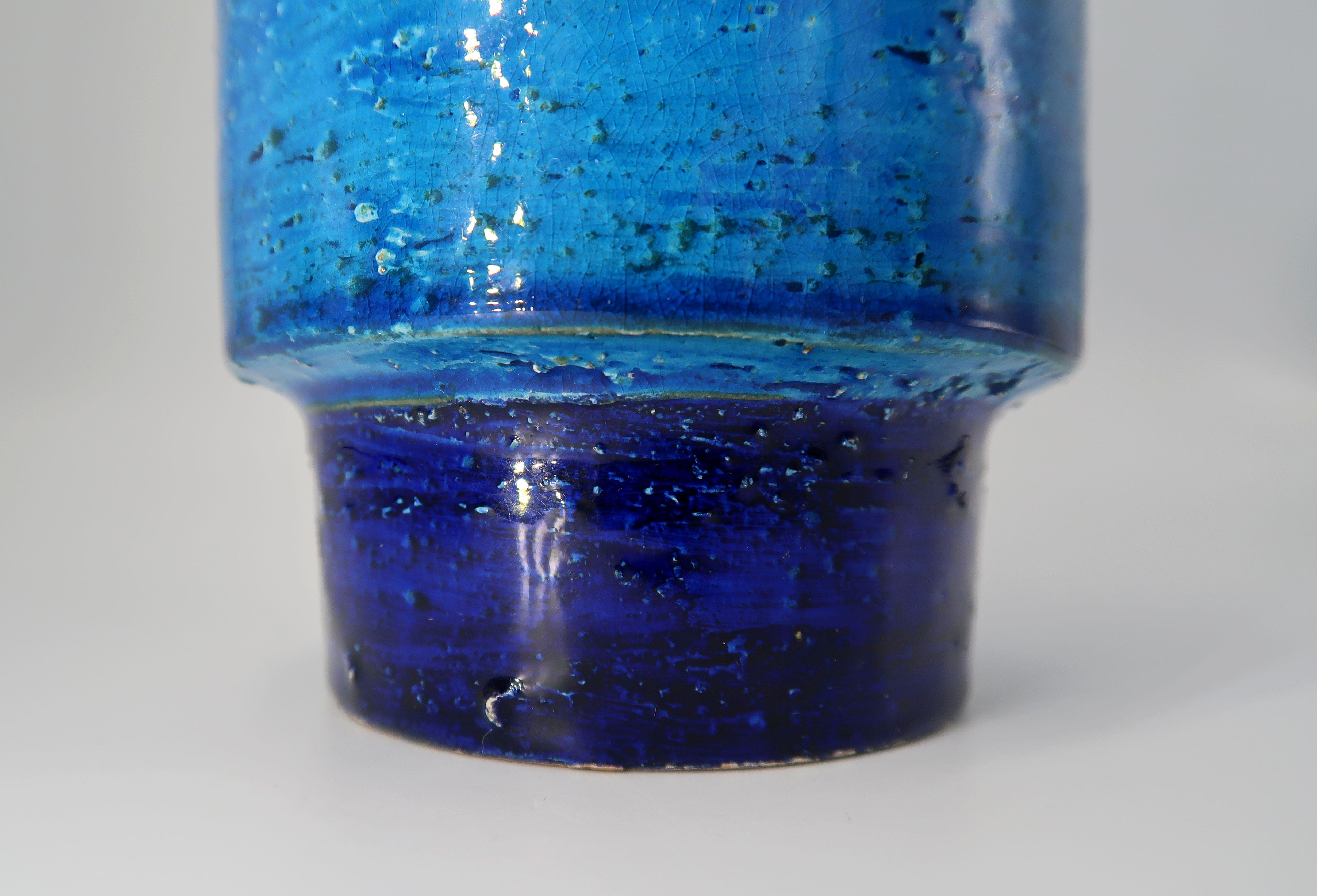Smooth Bitossi Blue, White Italian Modern Ceramic Vase, 1960s In Good Condition In Copenhagen, DK