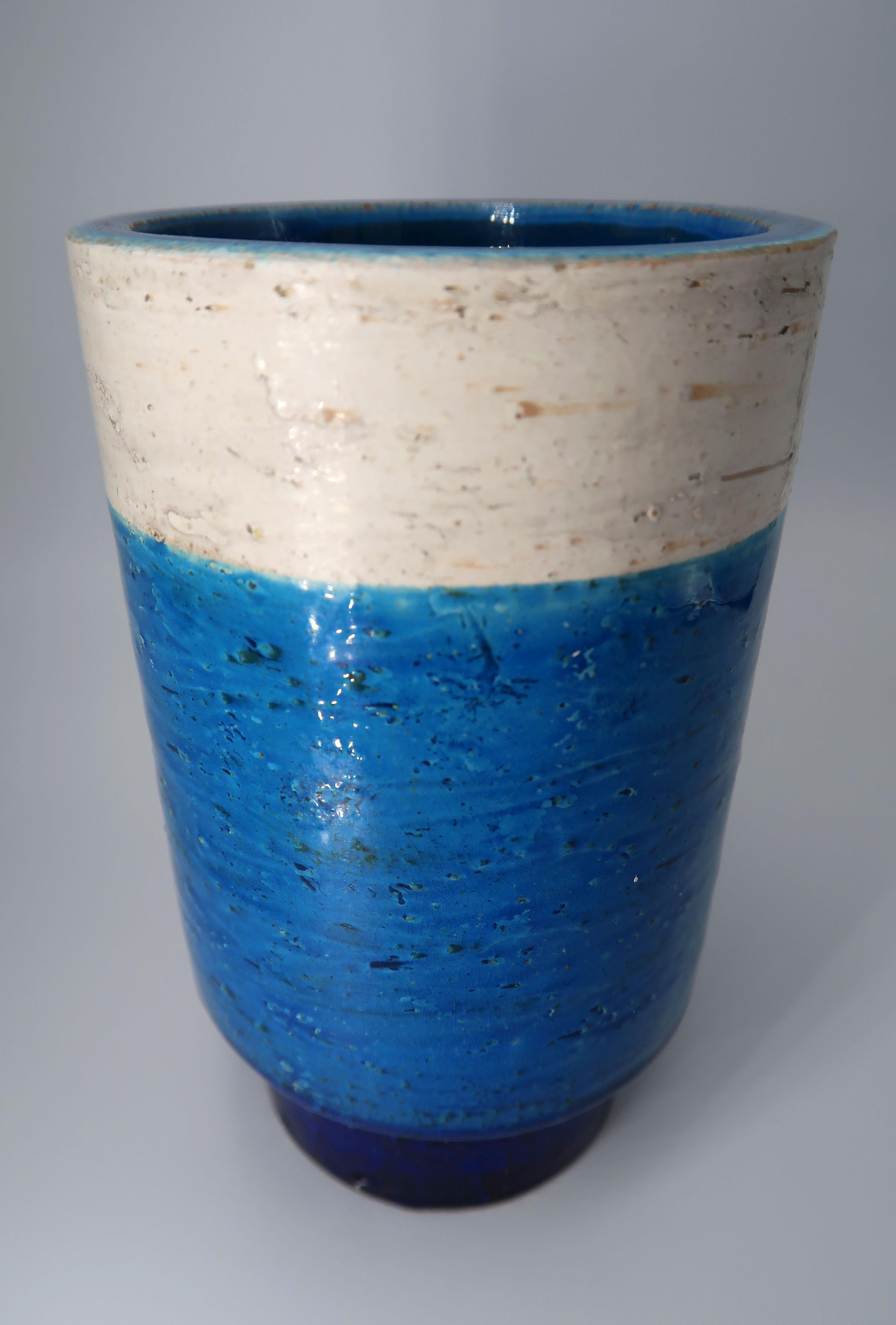 Mid-20th Century Smooth Bitossi Blue, White Italian Modern Ceramic Vase, 1960s