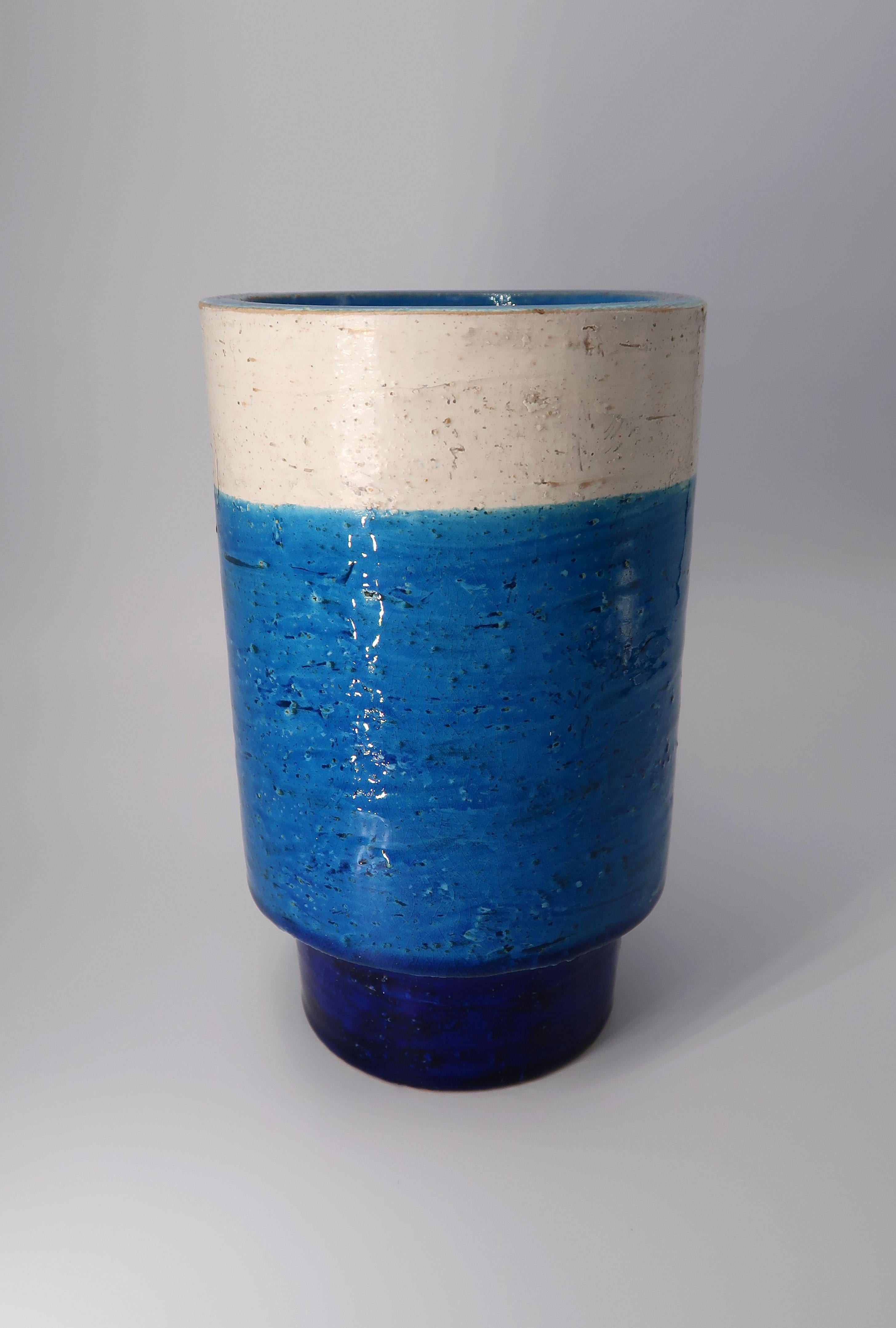 Smooth Bitossi Blue, White Italian Modern Ceramic Vase, 1960s 1