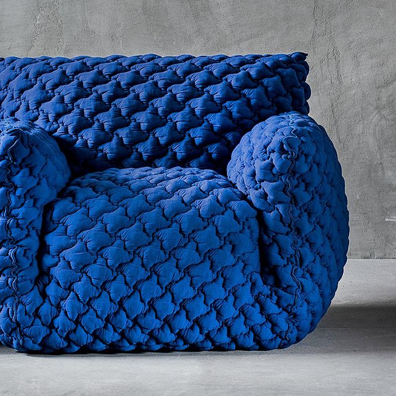 Hand-Crafted Smooth Blue Armchair Lounge For Sale