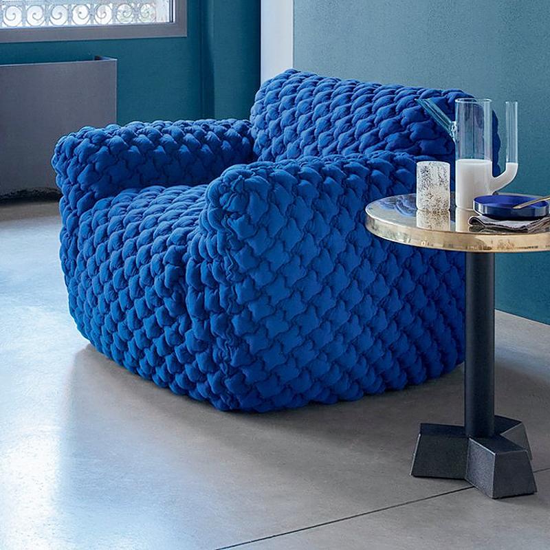 Fabric Smooth Blue Armchair Lounge For Sale