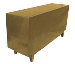 Smooth Brass Biophilic Floral Credenza – Handmade Carved Metal Cabinet