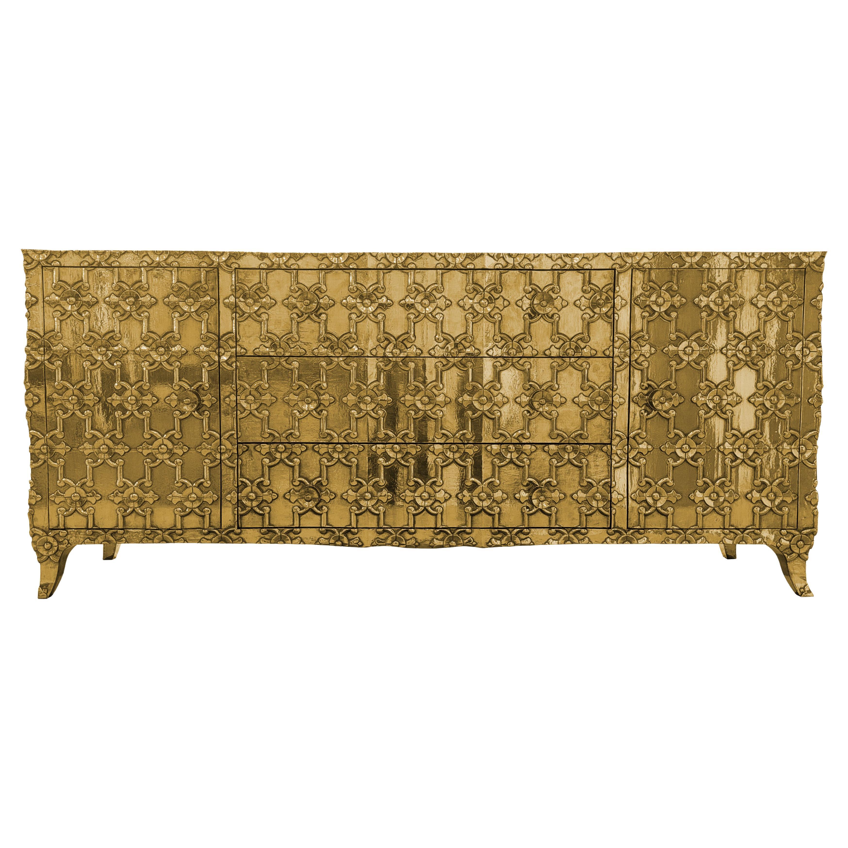 Smooth Brass Fleur de Lis Credenza – Carved, Paul Mathieu