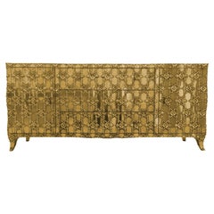 Smooth Brass Fleur de Lis Sideboard – Carved Credenza, Paul Mathieu