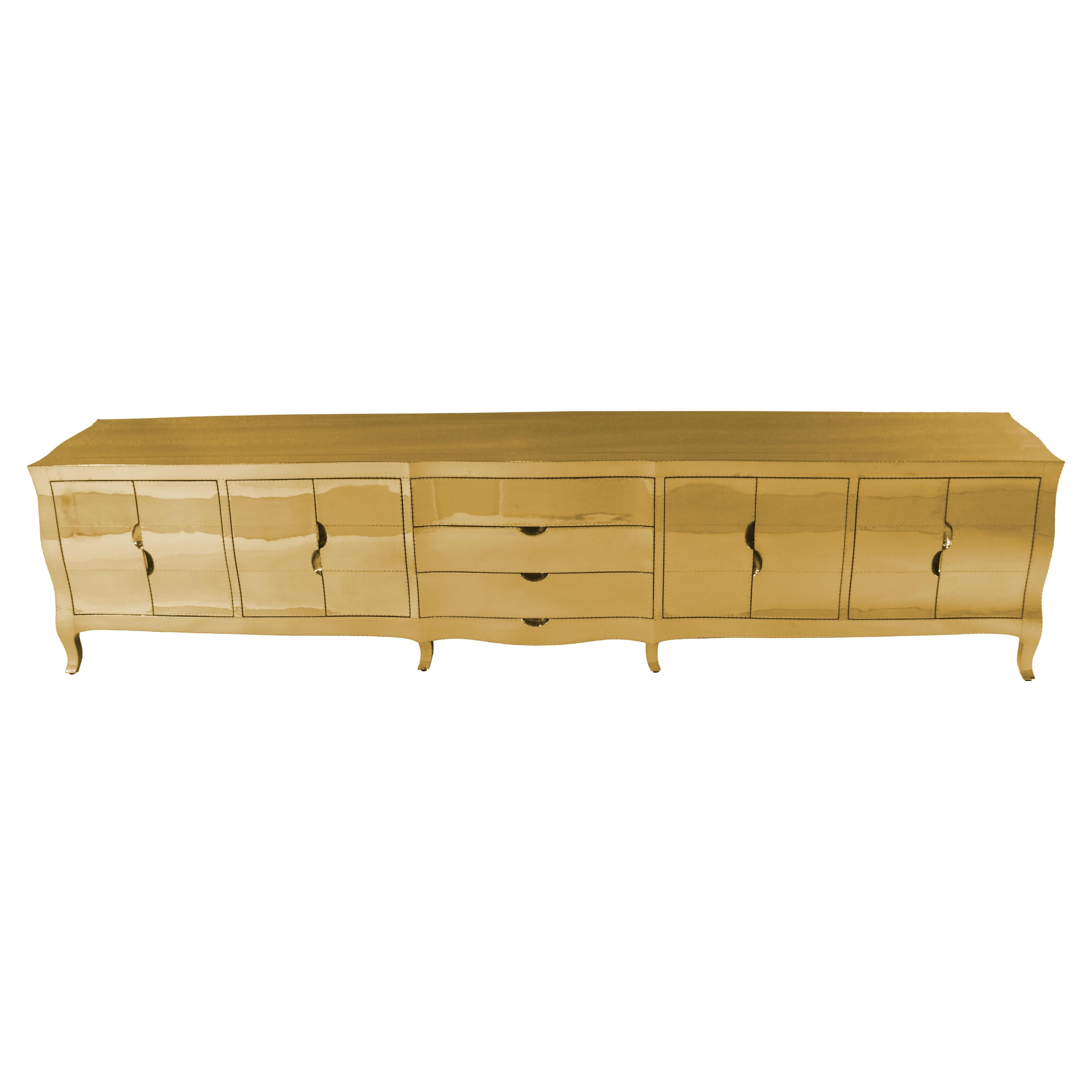 Credenza lunga in ottone liscio, 120" - Mobile buffet con gambe a cabriole Louise