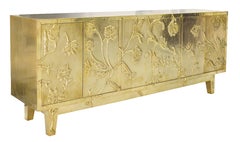 Smooth Brass Organic Floral Sideboard – Hand Carved Metal Clad Credenza