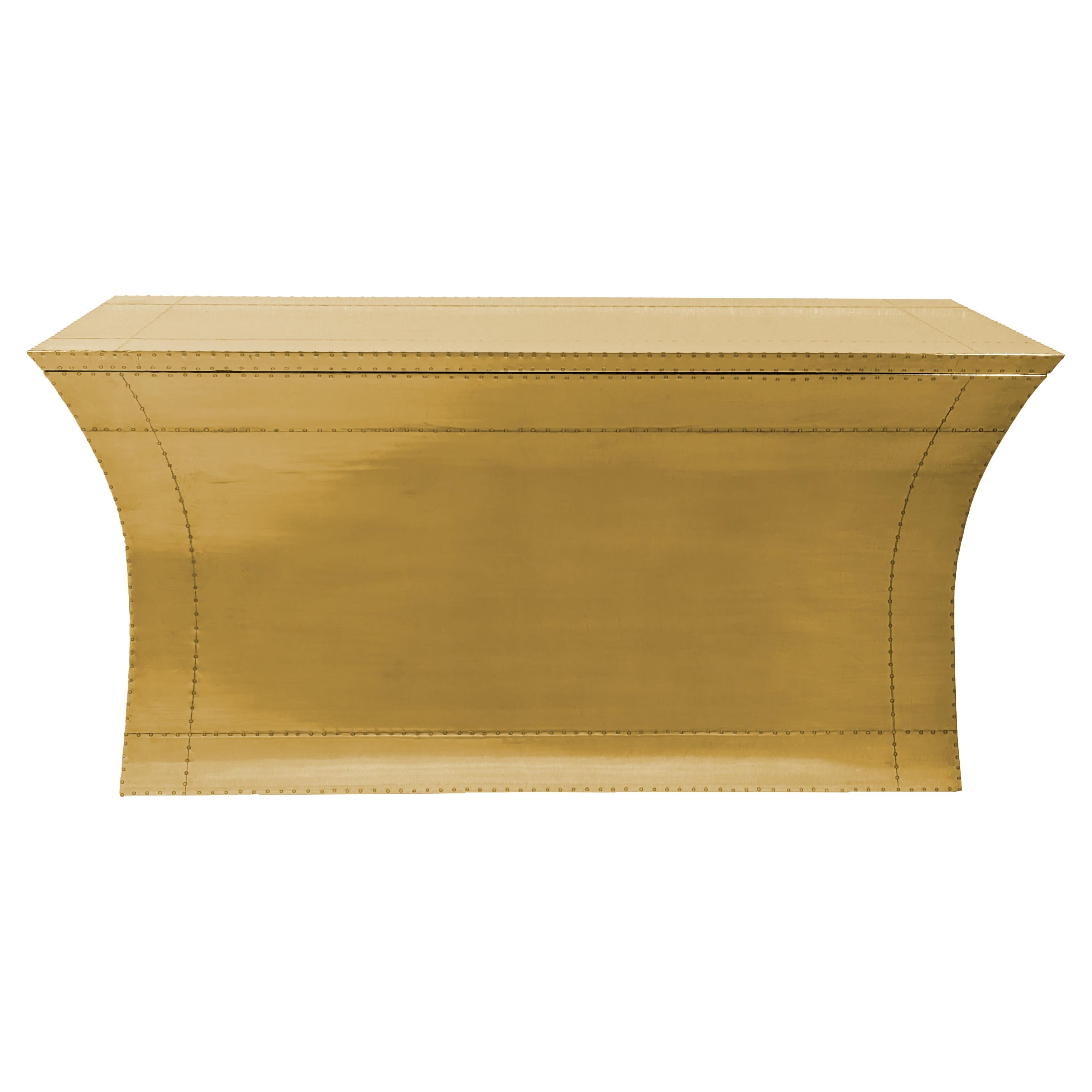 Smooth Brass Ottoman Trunk – Vaisseau Storage Bench, Paul Mathieu For Sale