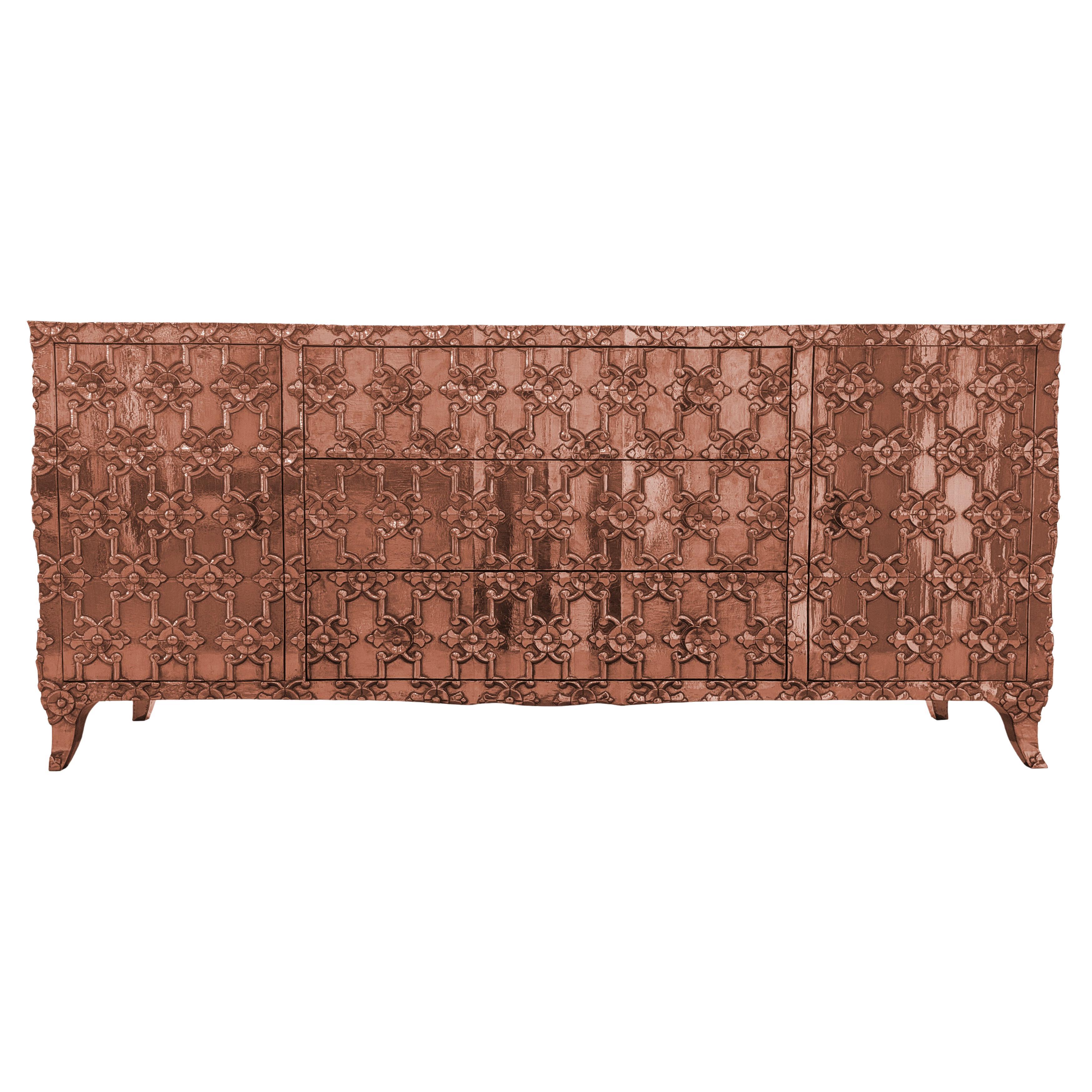 Smooth Copper Fleur de Lis Credenza – Carved, Paul Mathieu For Sale