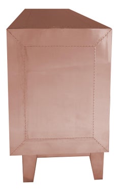 Smooth Copper Floral Credenza – Carved Metal Storage Cabinet, Handmade