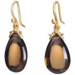 Smooth Dark Cognac Quartz Teardrops