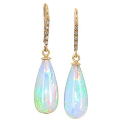 Smooth Ethiopian Opal Briolette Diamond Gold Drop Earrings, Just Jules 2024