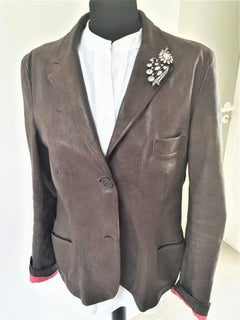 Smooth Leather Blazer by Jil Sander brown, pink lining size 44
