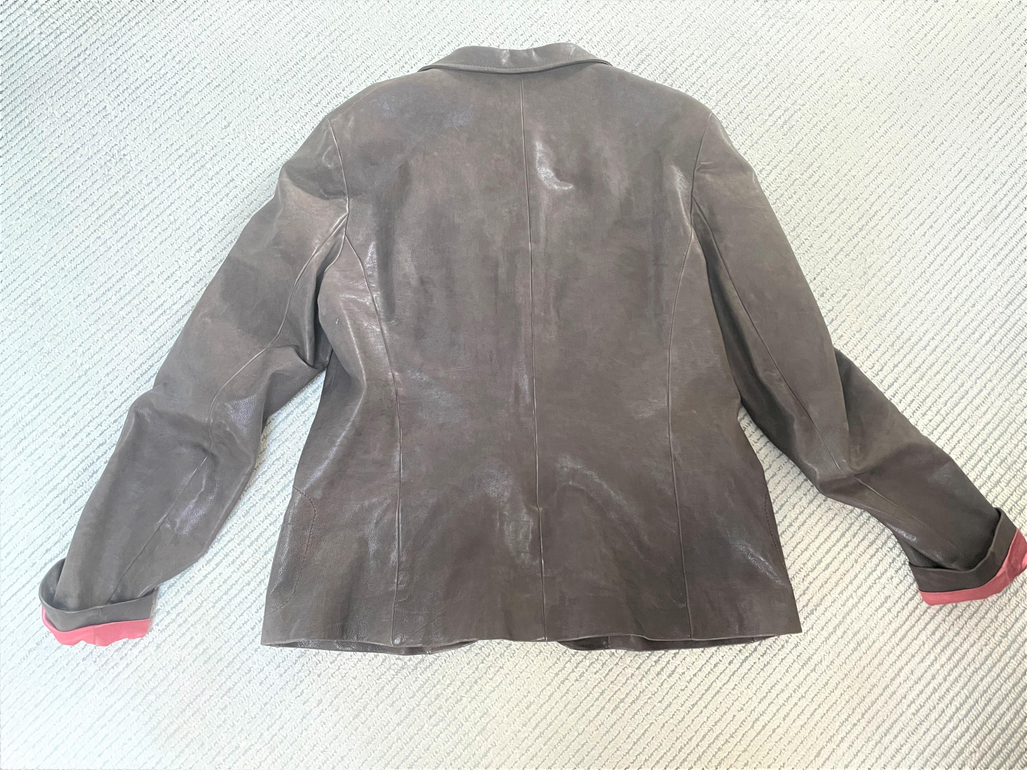  Smooth Leather Blazer by Jil Sander brown, pink lining size 44 For Sale 2
