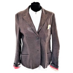 Blazer aus Glattleder von Jil Sander braun, rosa Futter Größe 44